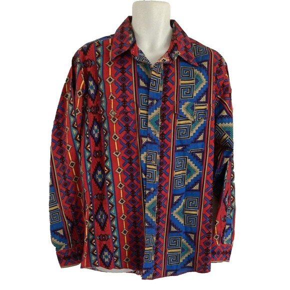 VTG Wrangler Aztec Shirt Brushpopper 17.5-36 Colorful Western Rodeo Cowboy Cut - Picture 1 of 10